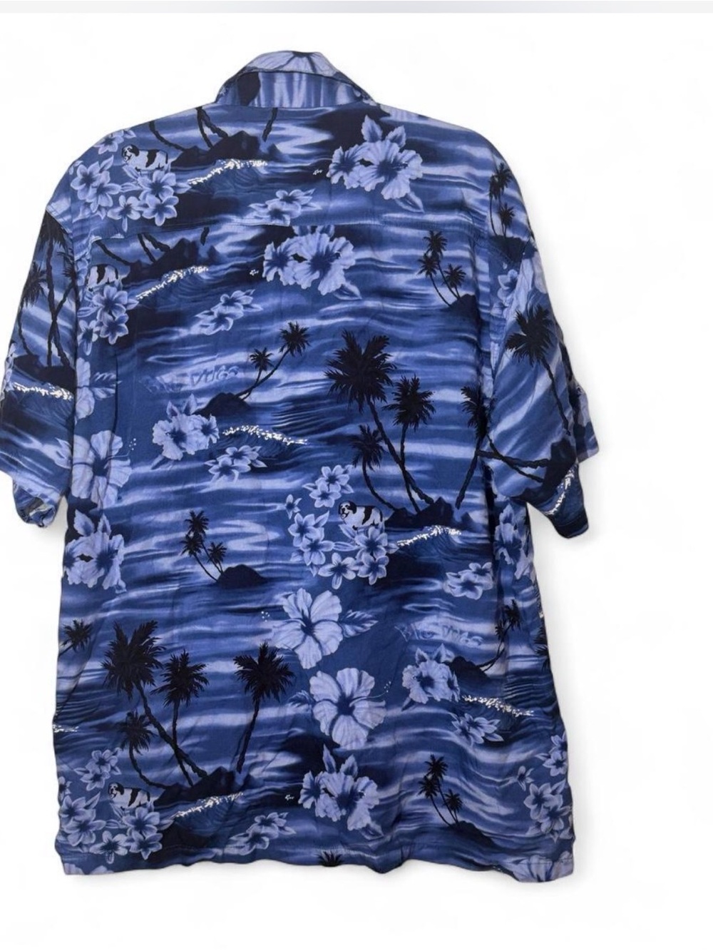 Vintage Y2K Big Dogs Blue Hibiscus Clouds Allover Print Rayon Shirt L - Picture 3 of 3